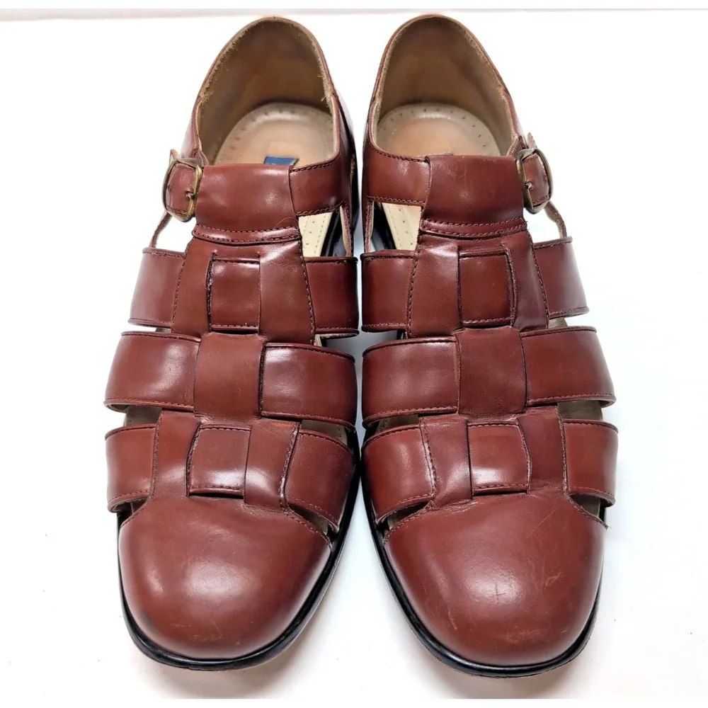 Stafford Woven Leather Fisherman Sandals Mens 13 Brown Closed‎ Toe Buckle Brazil